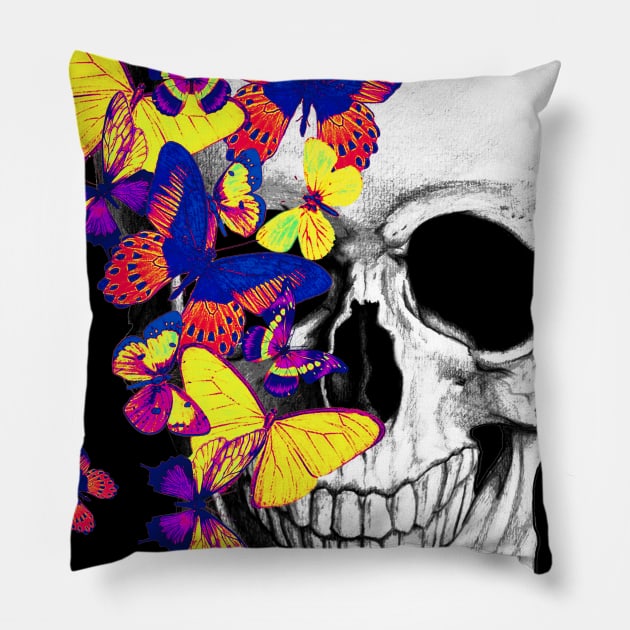 Tribe Skull With Butterflies Pillow by Collagedream