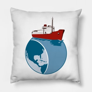 Vintage Passenger Ship on Top of World Retro Pillow