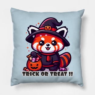 Red Panda halloween holding bag of candy Pillow