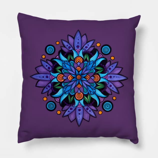 Blue Lotus Mandala Pillow by AmeUmiShop