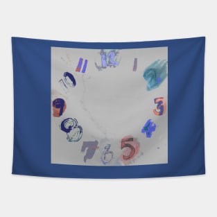 Clock with Numbers, light gray watercolor with blue, teal green, terracotta, purple Tapestry