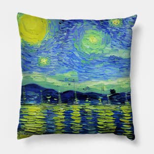 Blue-yellow moonlight landscape dream Pillow