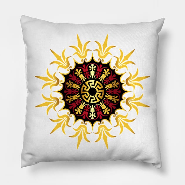 Gold Greek ornament Meander Pillow by kavalenkava