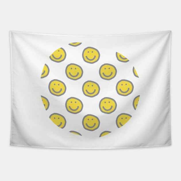 Illuminating Yellow Round Happy Face with Smile Pattern Tapestry by ellenhenryart