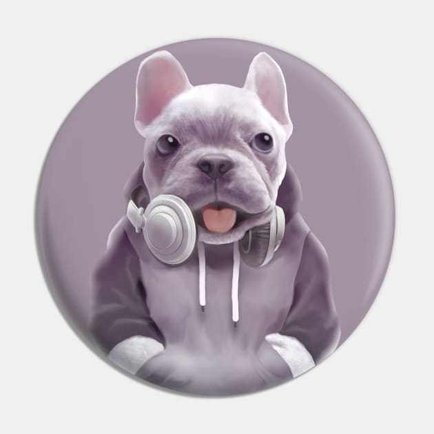 French Bulldog Puppy with Headphones Pin by zkozkohi