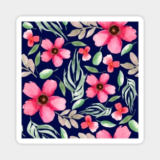 Pink Flowers | Watercolor | Pattern | Blue Magnet