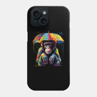 Chimpanzee Rainy Day With Umbrella Phone Case