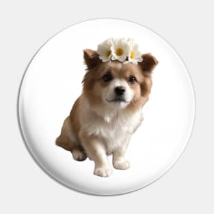 Dog With Flower Crown Pin