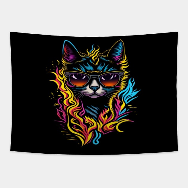 cool cat in glasses Tapestry by sukhendu.12