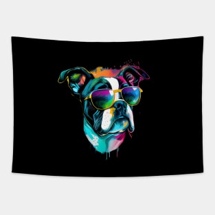 Colourful cool bulldog dog with sunglasses Tapestry