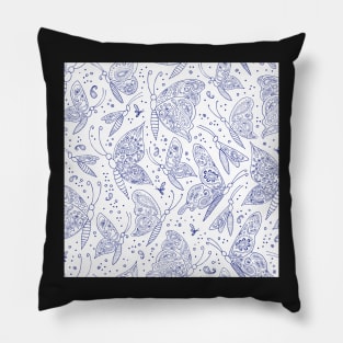 Paisley butterflies white-navy Pillow