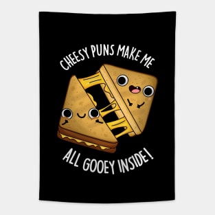 Cheesy Puns Make Me All Gooey Inside Funny Food Pun Tapestry