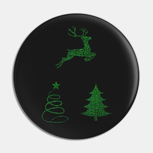 Deep Green Faux Glitter Christmas Trees and Reindeer Pack Pin