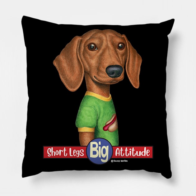 Dachshund Wearing Green T-Shirt Pillow by Danny Gordon Art