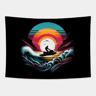 Retro Sunset Jetski Design Tapestry