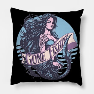 Gone Fishing Mermaid Sunset Pillow