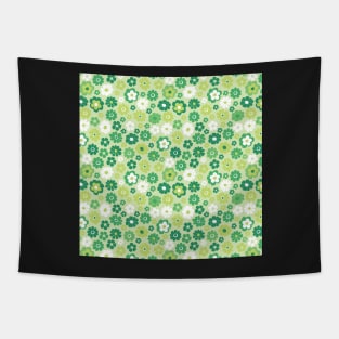 GREEN LIME WHITE RETRO FLORAL FLOWERS VINTAGE SIXTIES Tapestry