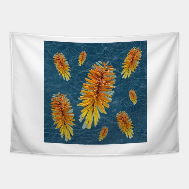 Pocos on aqua blue background Tapestry by Happyoninside