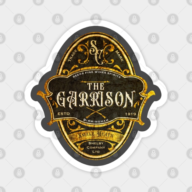 The Garrison Pub Emblem Design Black and Gold Magnet by ScienceNStuffStudio