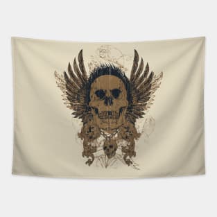 Zombie Skull with Wings Tapestry