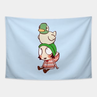 sarah and duck #2 / children's cartoon Tapestry