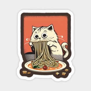 CAT EATING SPAGUETTI Magnet