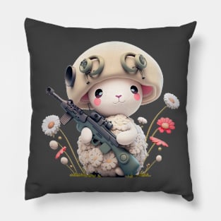 The brave sheep soldier with weapon and helmet Pillow