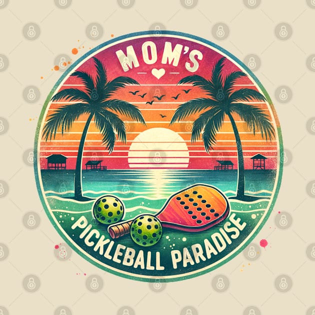 Mom's Pickleball Paradise, vintage retro design, paddles and pickleball ball on the beach,vintage pickleball by O.M.Art&Yoga