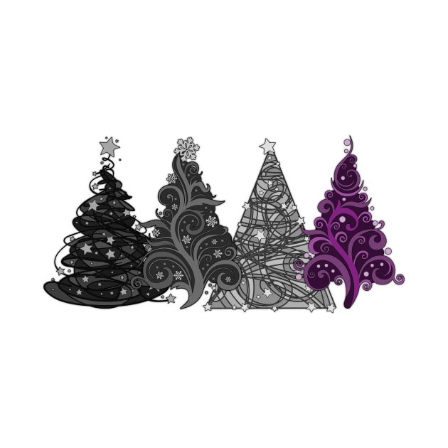 Row of Four Asexual Pride Flag Christmas Trees Vector by LiveLoudGraphics