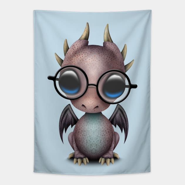 Cute Nerdy Dragon Wearing Glasses Tapestry by jeffbartels