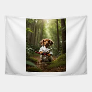 Cute Samurai Puppy in Forest Tapestry