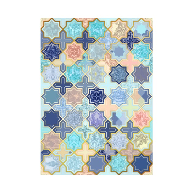 Cream, Navy and Aqua Geometric Tile Pattern by micklyn