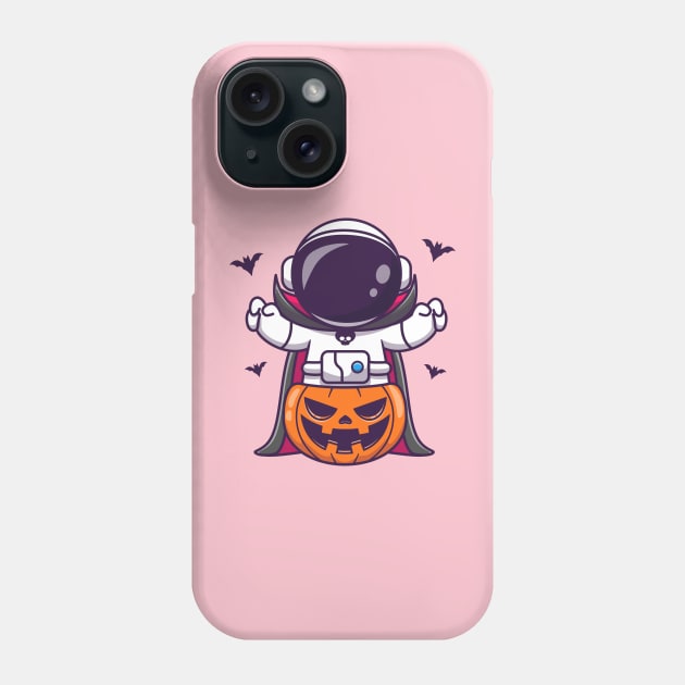 Cute Astronaut Dracula With Pumpkin Halloween Cartoon Phone Case by Catalyst Labs