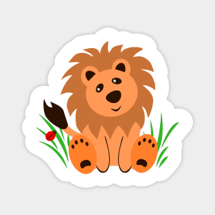 Cute lion in the grass with ladybug Magnet