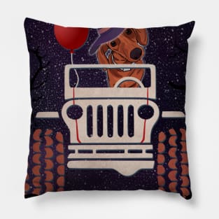 JP Scared Dachshund in The Car Halloween Pillow