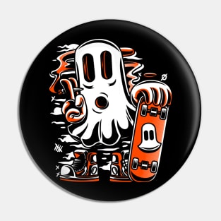 Skater Ghost Halloween Funny Orange Pin