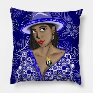 panama girl the muse with talavera pattern in ecopop style Pillow