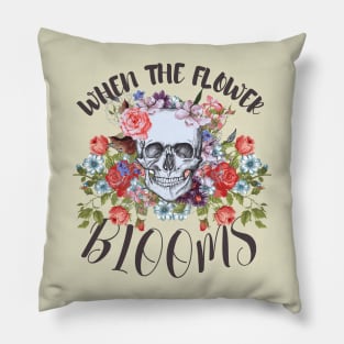 When The Flower Blooms, A Vintage Skull With Groovy Wildflowers Pillow