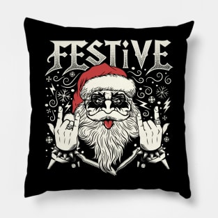 Festive Rock and Roll Santa Claus by Tobe Fonseca Pillow