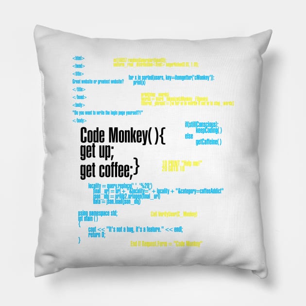 Code Monkey Get Coffee Pillow by FlyingBlaze