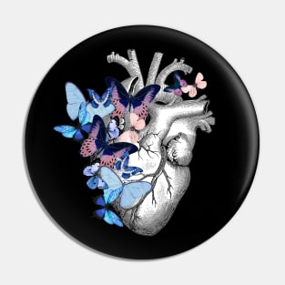 Heart Human Anatomy blue butterflies Pin