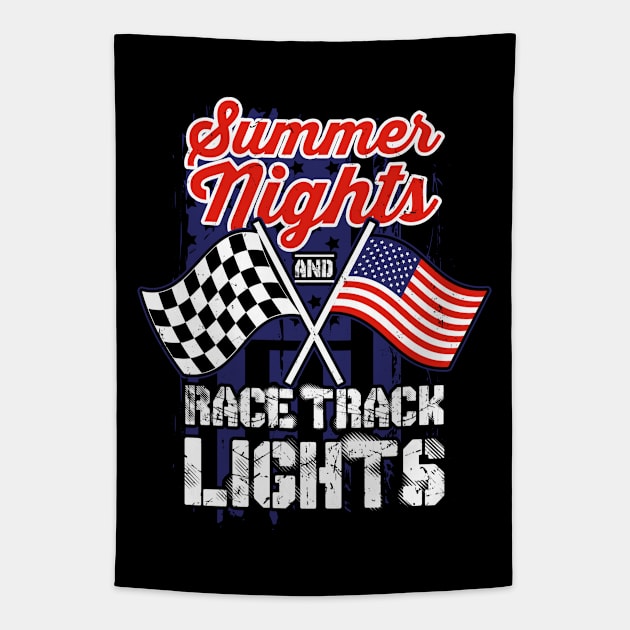 Racing Summer Nights Race Track Lights Flags Gift Tapestry by Fresan