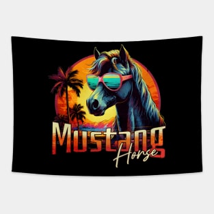 Stylish Retro Wave Mustang Horse Tapestry