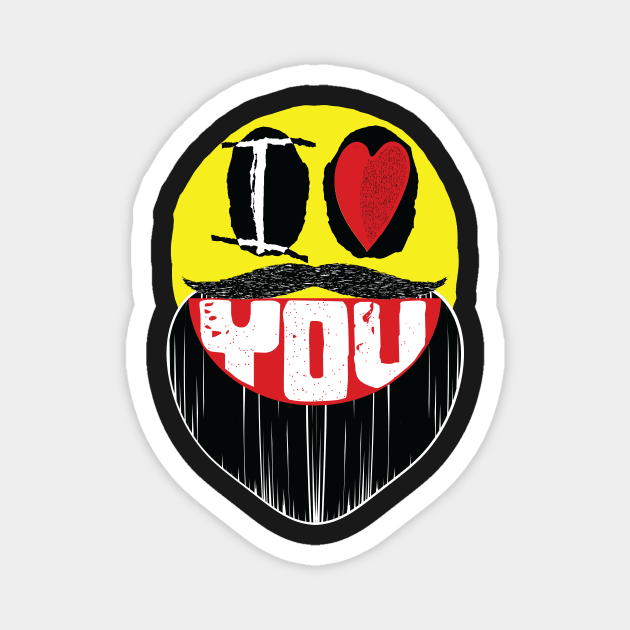 I Love You, I Heart You, Bearded Biker Smiling Face word art Magnet by pelagio