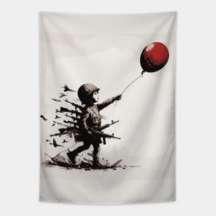 Peace and freedom, soldier girl with red baloon Tapestry
