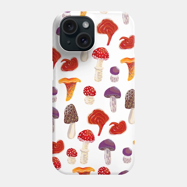 Mushrooms in Gouache Pattern Phone Case by paintedpansy