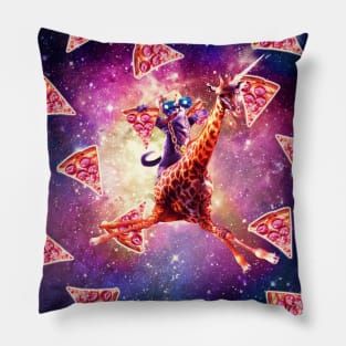 Thug Space Cat On Giraffe Unicorn - Pizza Pillow