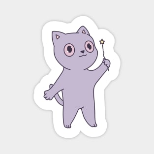 Cute purple cat illustration magic wand Magnet