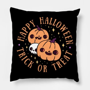 Happy Halloween trick or treat cute pumpkin friends with a skull Pillow