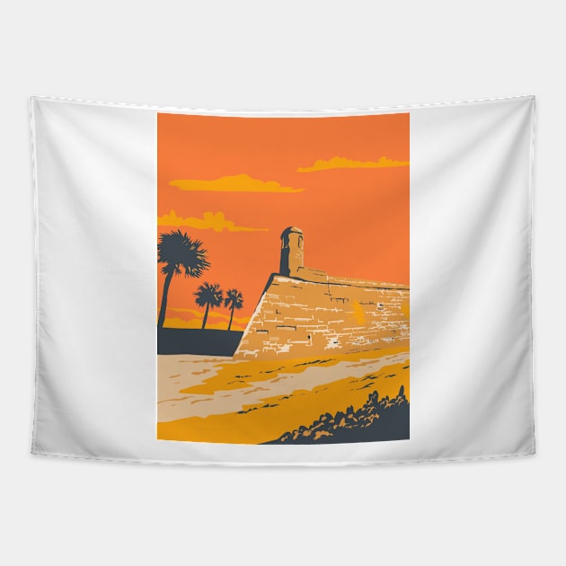 Fort Marion in St Augustine Florida USA WPA Poster Art Tapestry by patrimonio